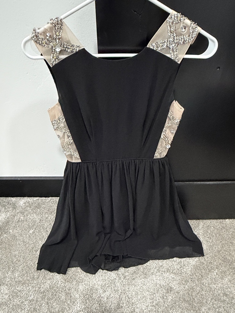 Black Sleeveless Skater Dress with Beaded Nude Panels